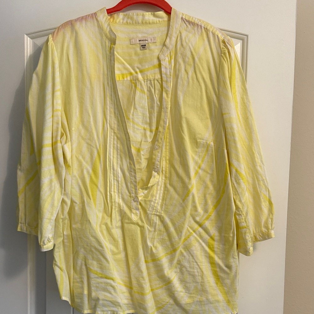 Eileen Fisher Yellow and White Lightweight Button-Front Tunic